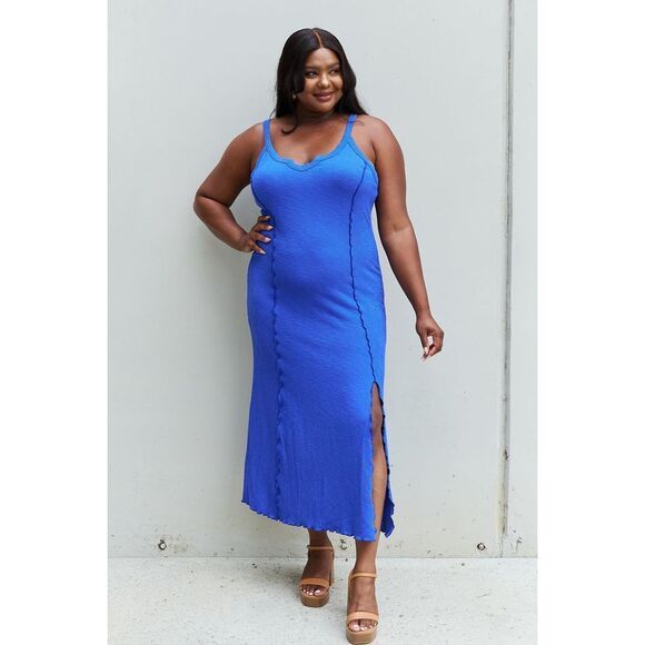 Culture Code Look At Me Full Size Notch Neck Maxi Dress With Slit In Cobalt Blue - Picture 7 of 10